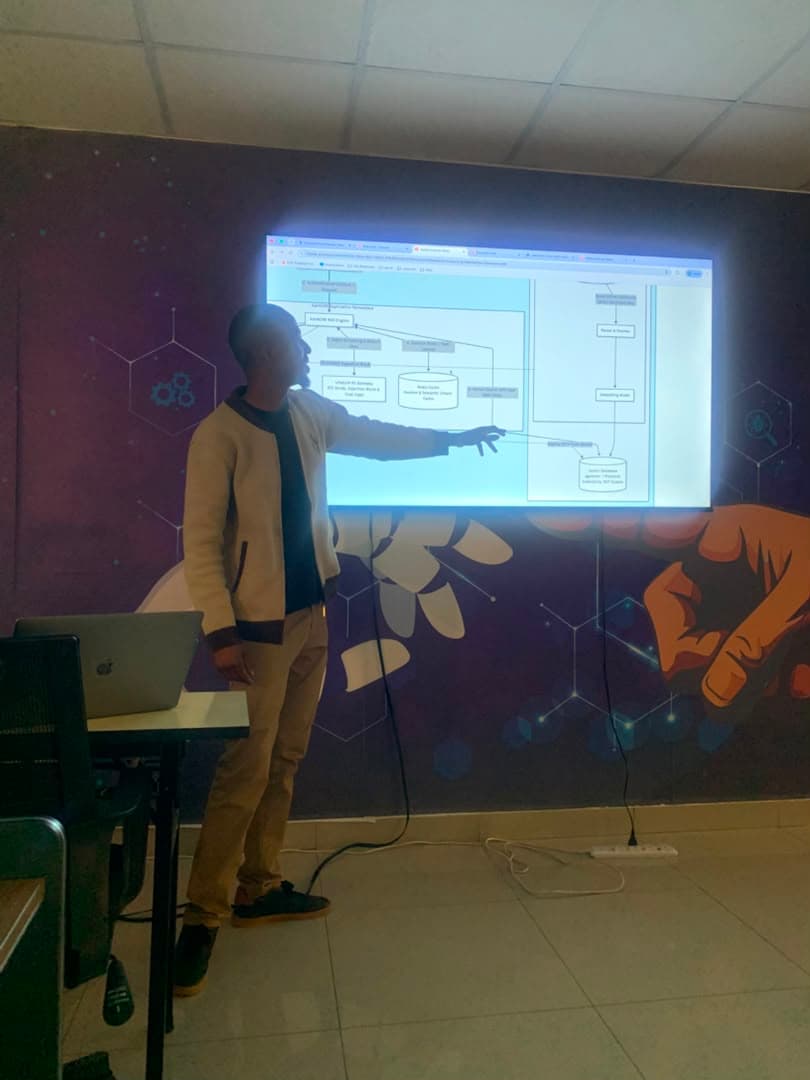 Presenting a retrieval architecture diagram on a projector screen