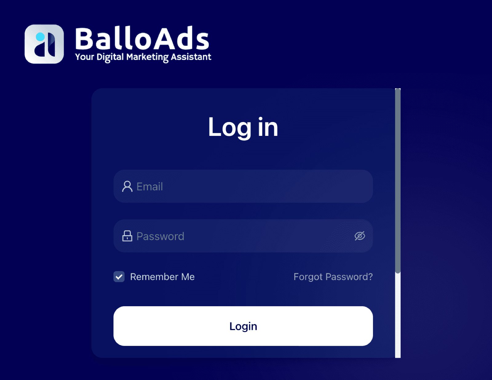 BalloAds login screen