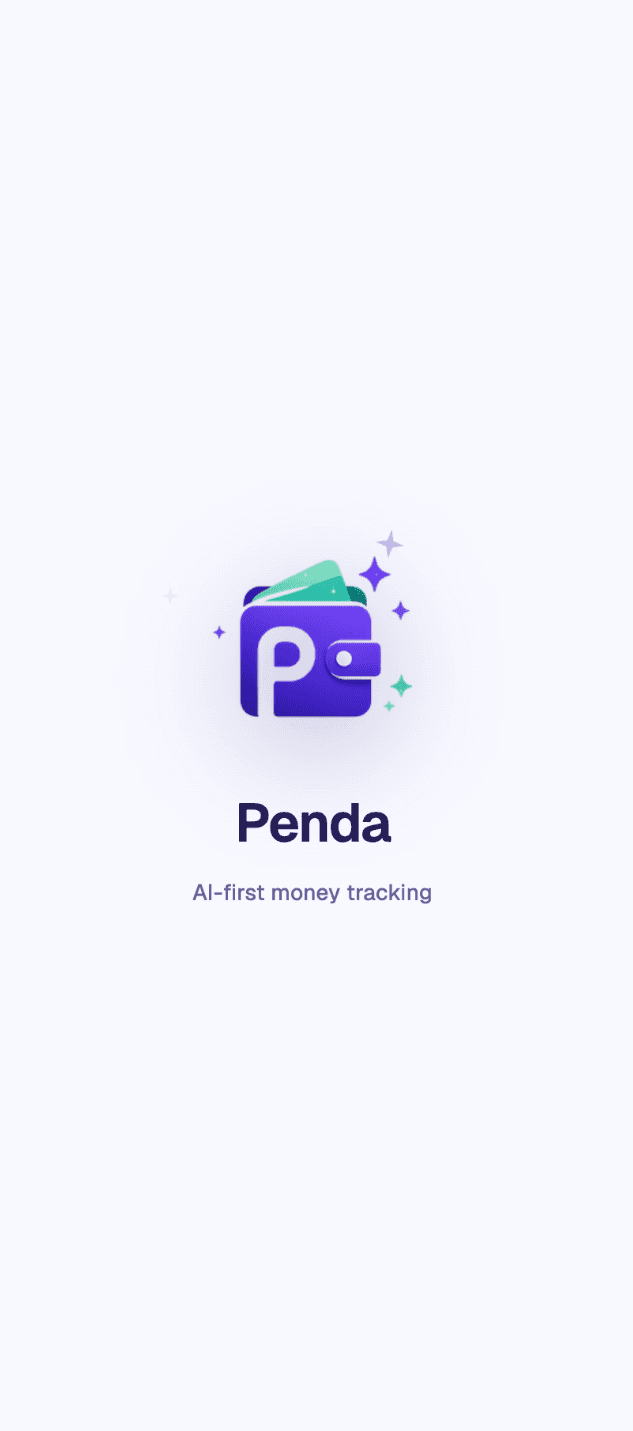 Penda's launch screen, a wallet mark above the name and the line "AI-first money tracking"
